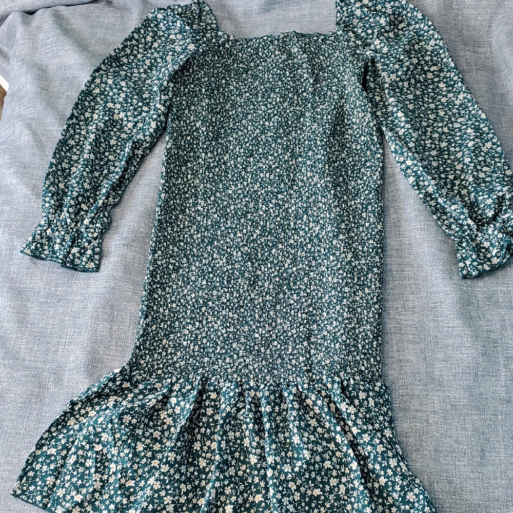 Smocked Long Sleeve Bodycon Floral Dress